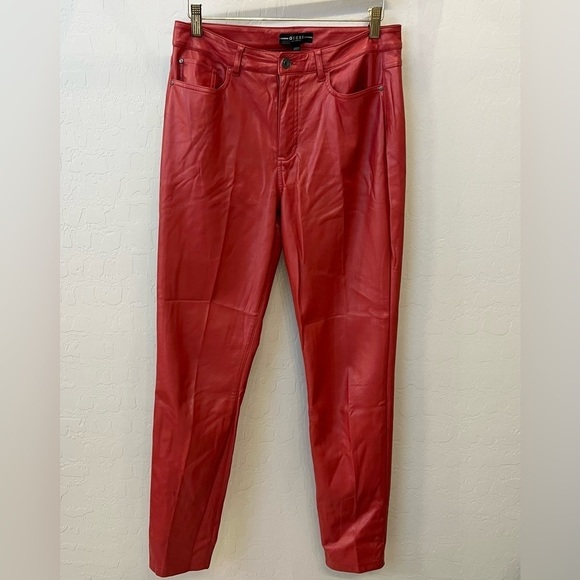Guess faux leather vegan casual chino pant, red, sz 8, stretchy, NWOT - Picture 2 of 16